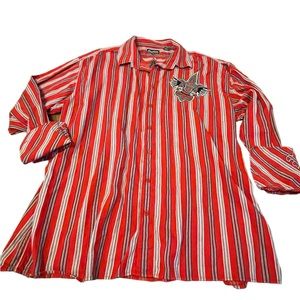Knockout long sleeve red black stripe button down, with embroidery plus size 5xl
